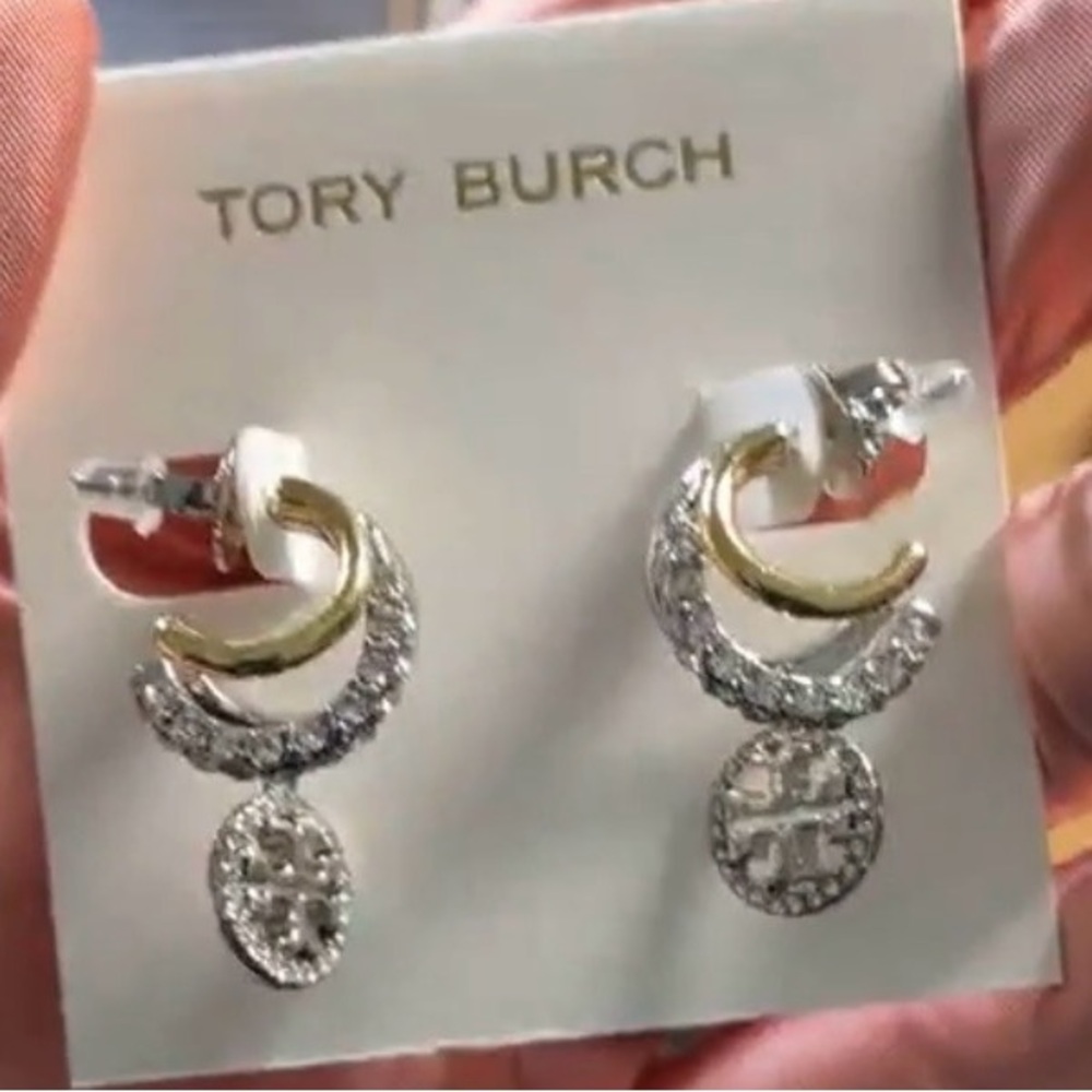 Tory Burch Icon Pavé Triple Hoop Earrings